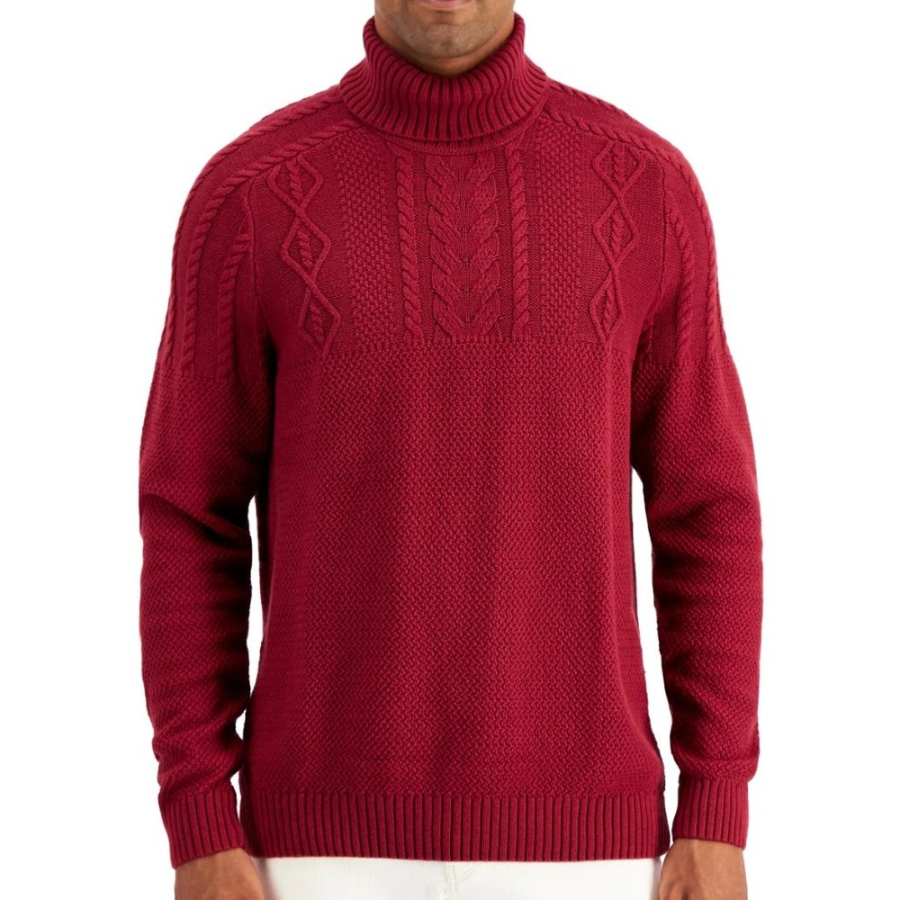Club Room Men’s L Garnet Stone Chunky Cable Knit Turtleneck Sweater
